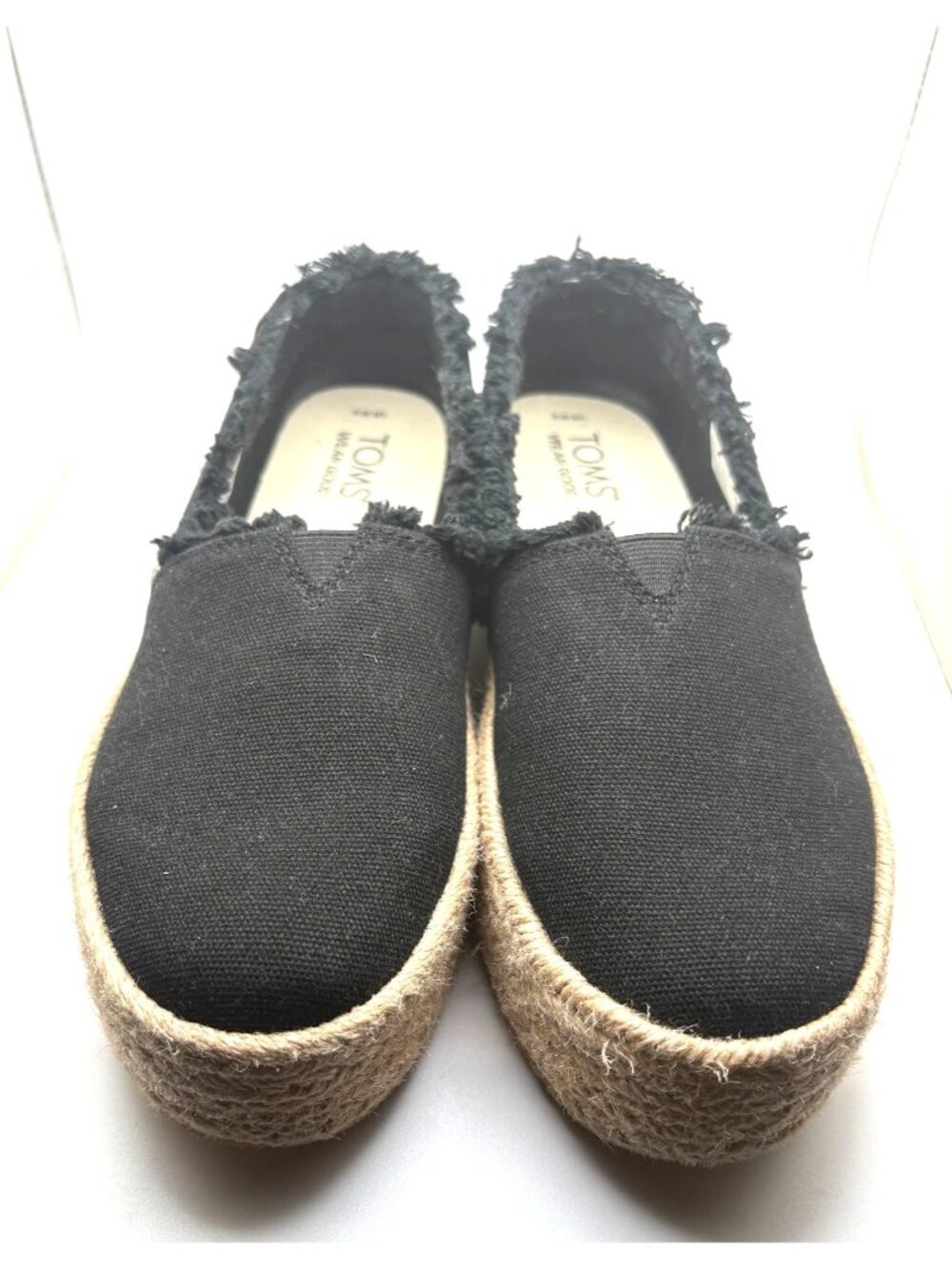Toms Valencia Womens Black Canvas Platform Espadrilles With Frayed Edges Size 6 - Picture 1 of 6